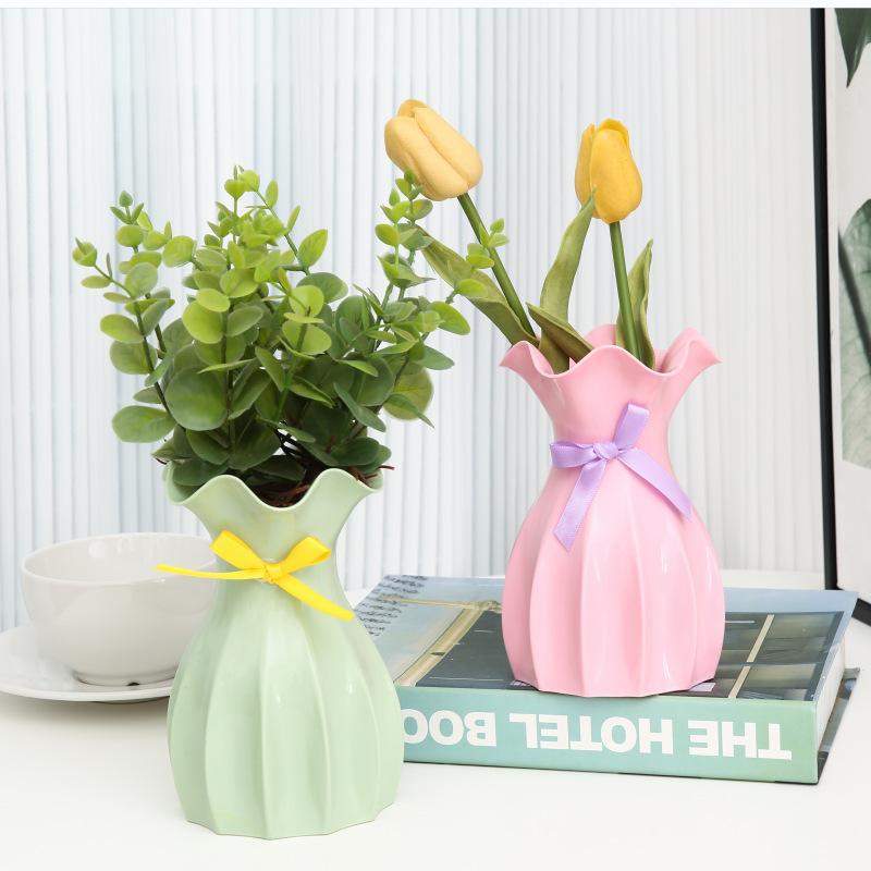 Nordic Flower Vase Home Decorations Modern Small White Dried Flowers Vases For Interior Mini Plastic Pot Ornament Room Decor