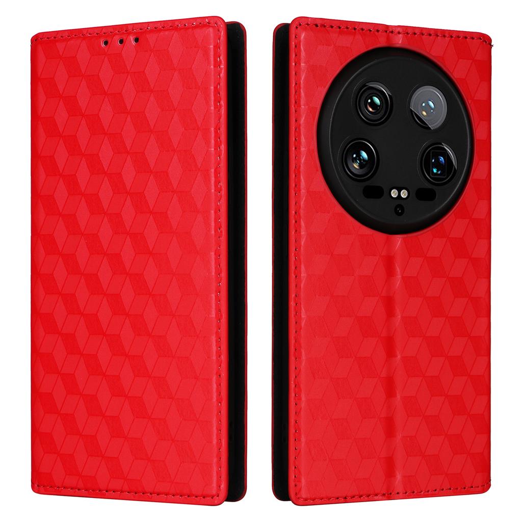 For Xiaomi 14 Ultra Leather Case Rhombus Imprinted Flip Stand Phone Protector