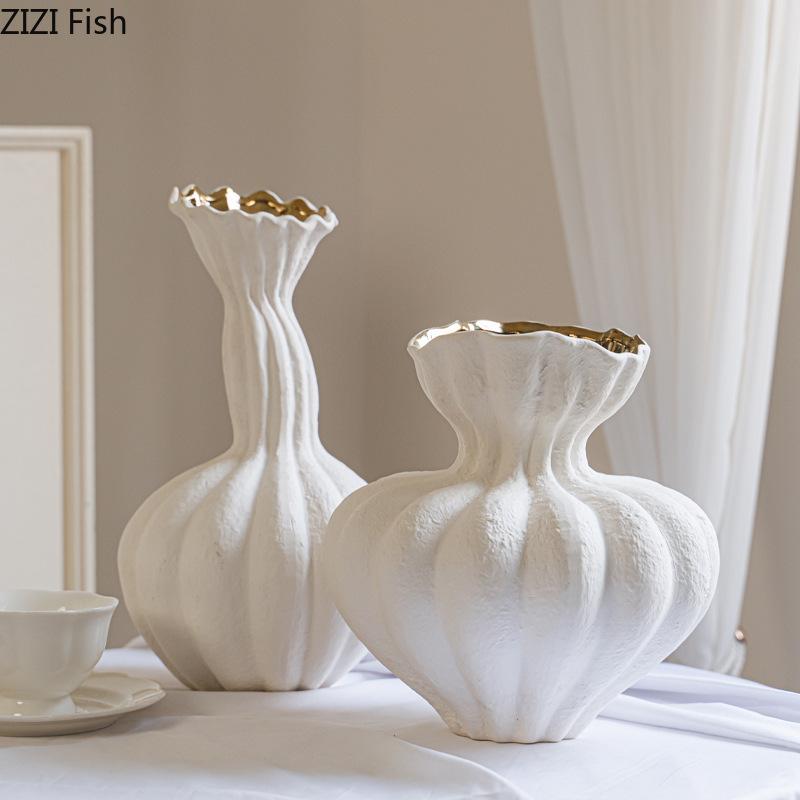 Minimalist White Ceramic Vase Flower Pots Desk Decoration Flowers Arrangement Porcelain Floral Vases Room Aesthetic Decor