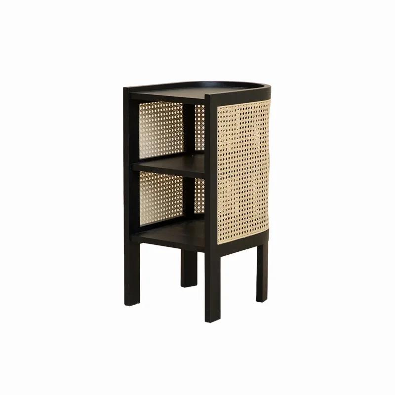 Stolik Nocny Vintage Szafki Nocne Rattanowe Drewno Stolik Nocny na Herbatę Kawę Szafki Nocne Półki Meble do Sypialni