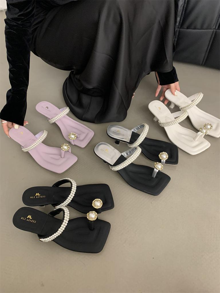 French Evening High Heels Sandals Temperament Socialite Pigeon Egg Pinch Sandals Women's Summer Wear with Skirt Slippers
