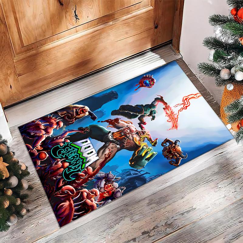 DOOM Printed Crystal Velvet Area Rug, Soft Anti-Slip Water Absorbent Floor Mat for Living Room Bedroom