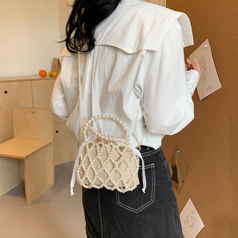 Women Pearl Bag Small Mini Tote Bucket Bag Woven Crossbody Dinner Bags Coin Purse Wallet Handbag Ladies Shoulder Bags