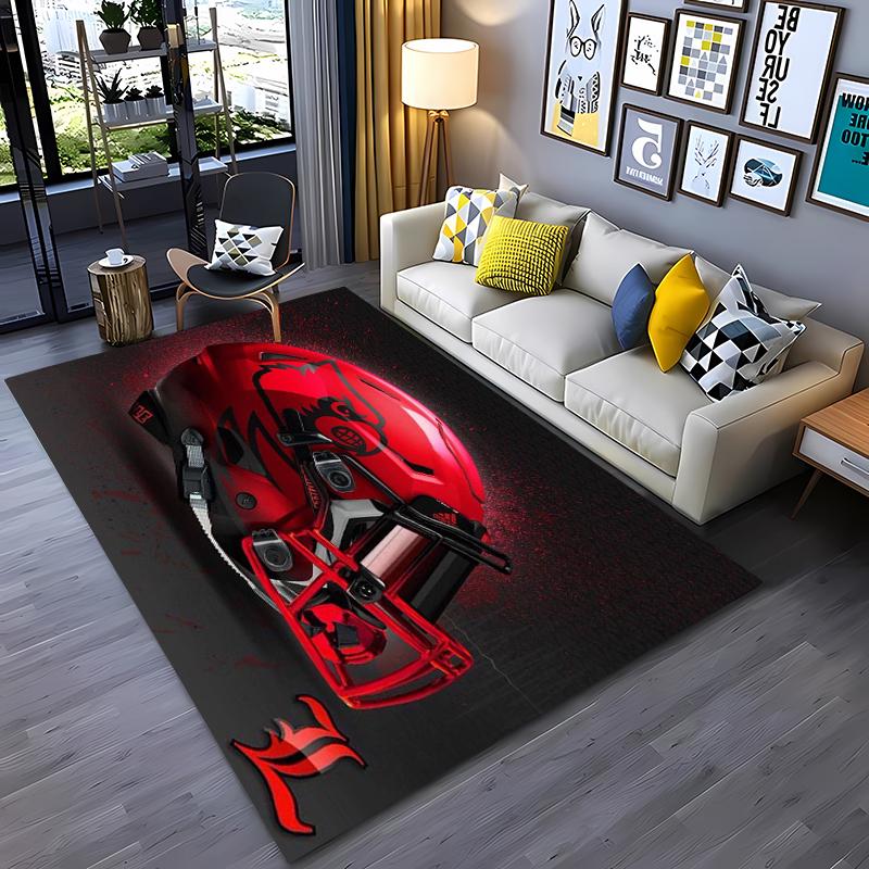 3D Printing Cool Motorcycle Helmet Carpets for Home Living Room Children's Bedroom Sofa Doormat KitchenFloor Rugs Anti-slipDecor