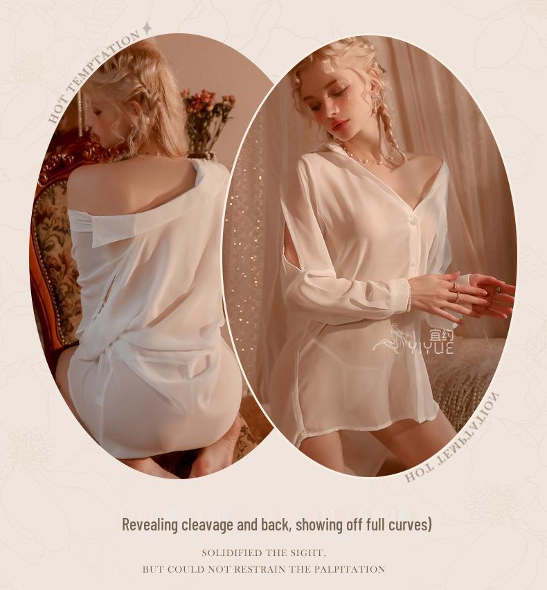 Yi Yue Sheer Lingerie Boyfriend Shirt Nightwear Set 8606