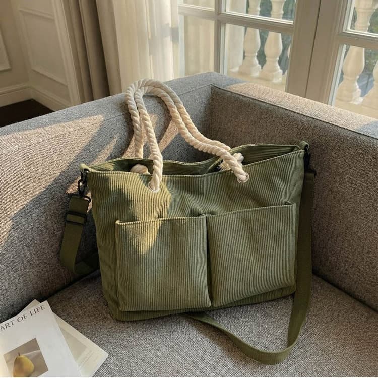Vintage Corduroy Tote Bag Women's Shoulder Bag