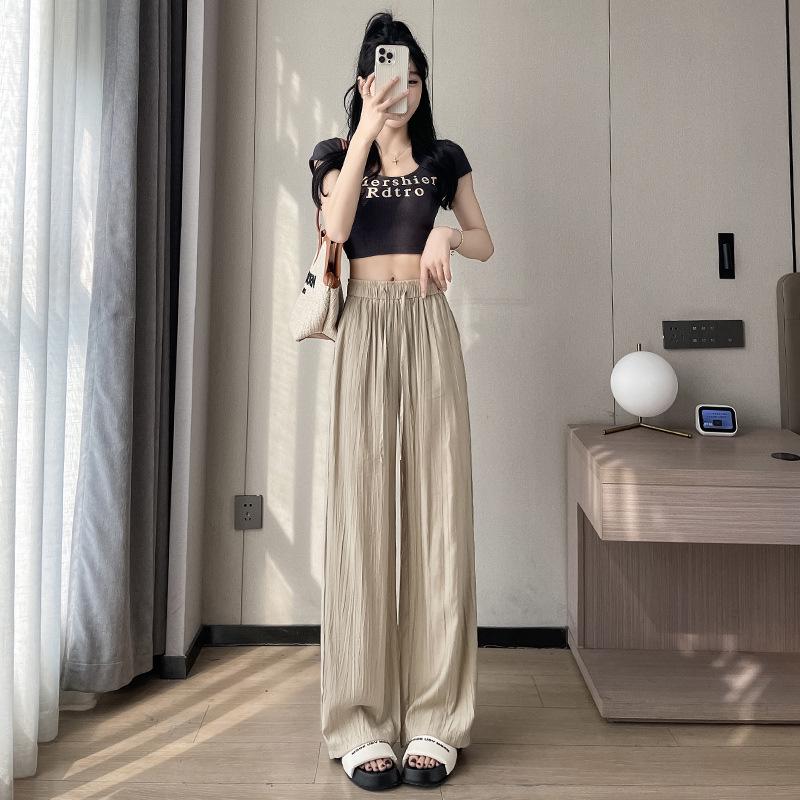 Drapey Yamamoto Women's Plus Size Ice Silk Wide Leg Pants - Summer Thin, Slimming, Sun Protection, Textured Casual Fit