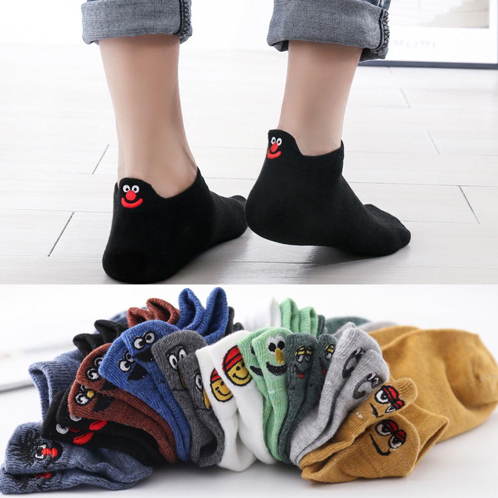 Lot de 10 paires Chaussettes courtes en coton pour homme avec broderie expression dessin animé drôle joyeux kawaii couple chaussettes calcetines