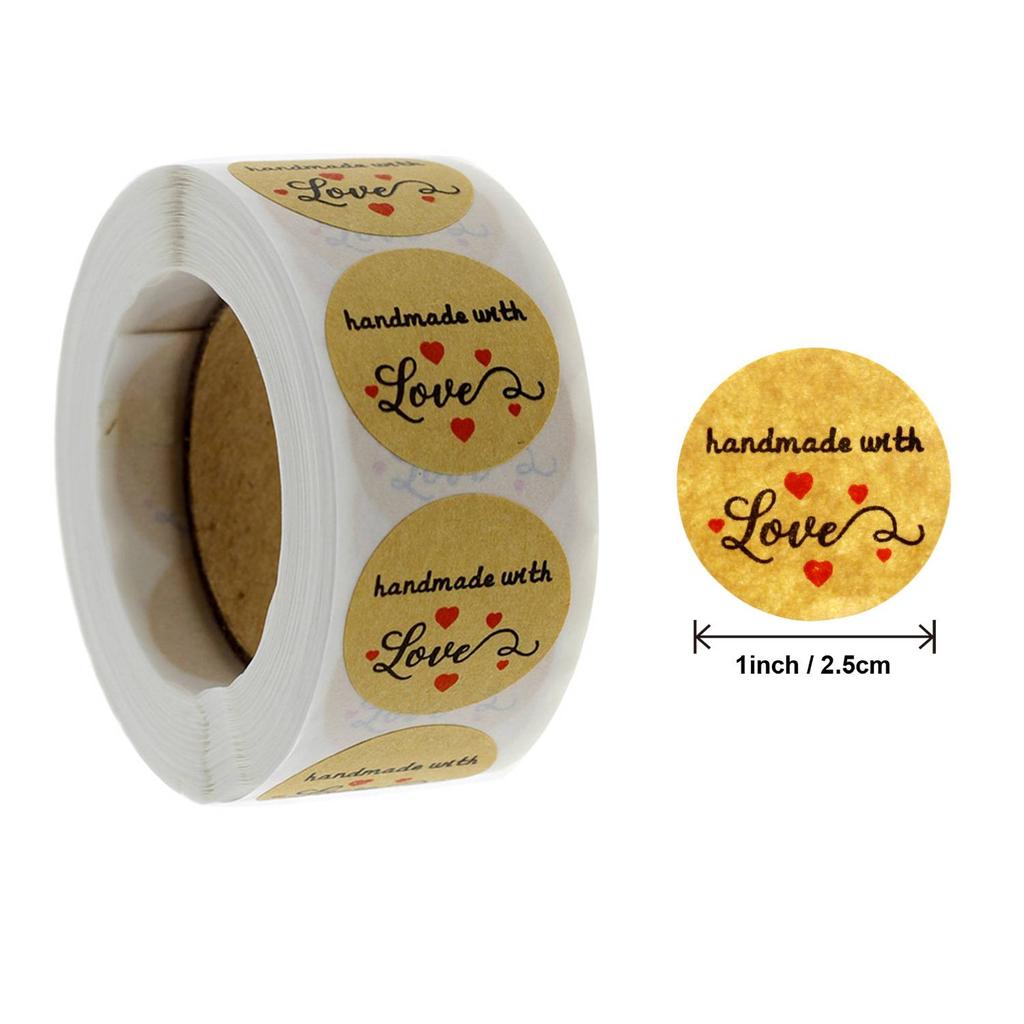 1inch Thank You Stickers, Handmade With Love Stickers, Round Labels for Golden Font,Decorative Sealing Labels,500 Labels Per Roll