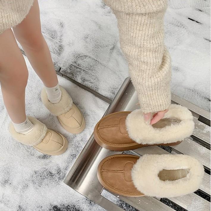 Leather Boken shoes women's autumn and winter thick-soled muffin fluffy slippers 2025 new one-pedal bag head half-drag cotton shoes