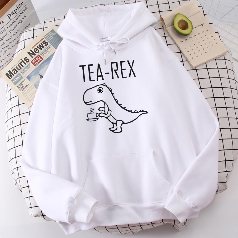 Tea Rex Lustiger Dinosaurier Kaffee trinken Print Hoodies Herren Herbst Übergroßer Hoodie Einfache Fleece-Sweatshirts Street S-Xxl Trainingsanzug