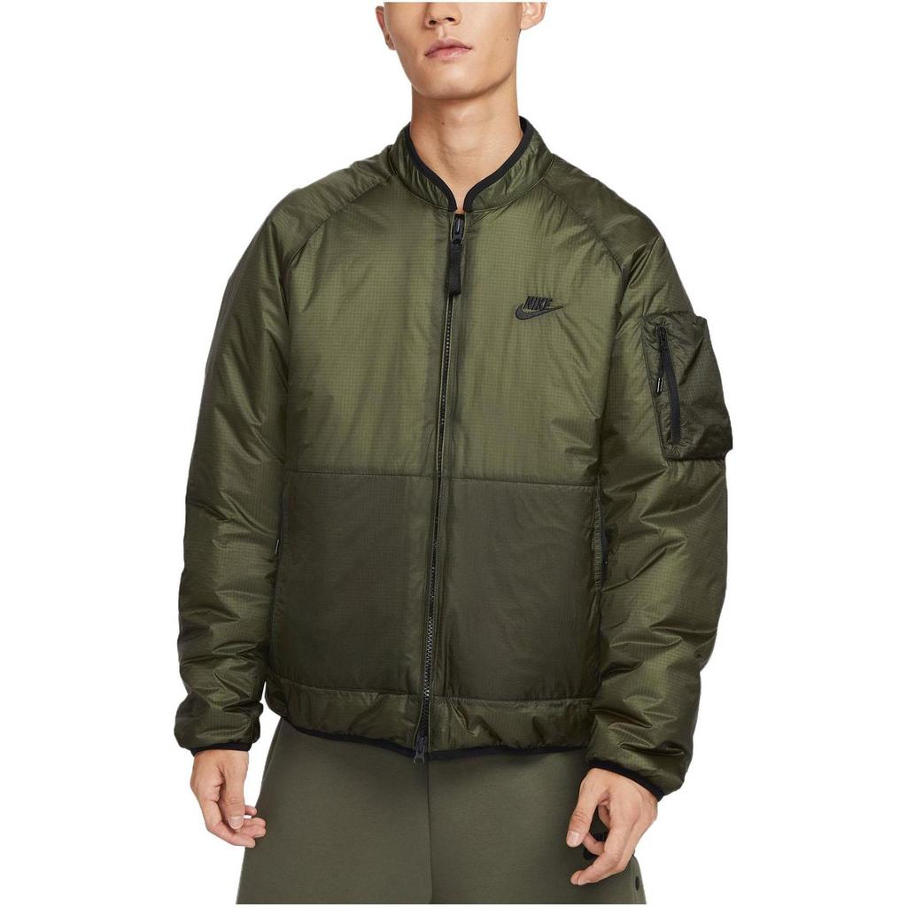 Nike Solid Color Zipper Pocket Casual Warm Loose Cotton Jacket Men Jackets Khaki-Green FB7859-325