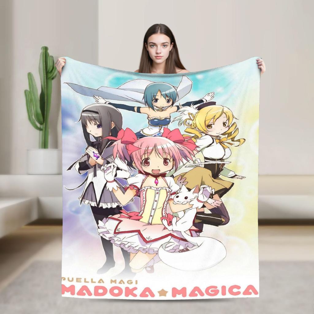 Anime Puella Magi Madoka Magica Flannel Blanket Comic Novelty Throw Blanket for Home 150*125cm Bedspread