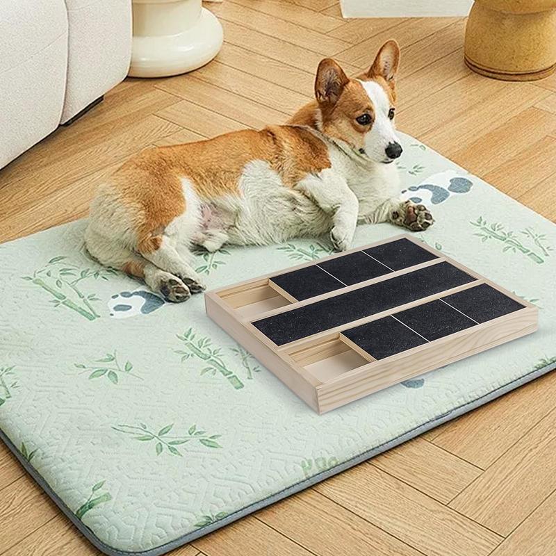 Dog Nail Scratcher Board Puppy Treat Scratching Board Pet Scratcher with Treat Box for Home Wooden Puppy Claw Grooming Tool