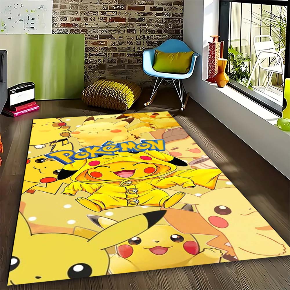 Pokémon print rug, cute Pikachu, Jigglypuff and Charmander cartoon decorative rug, home décor