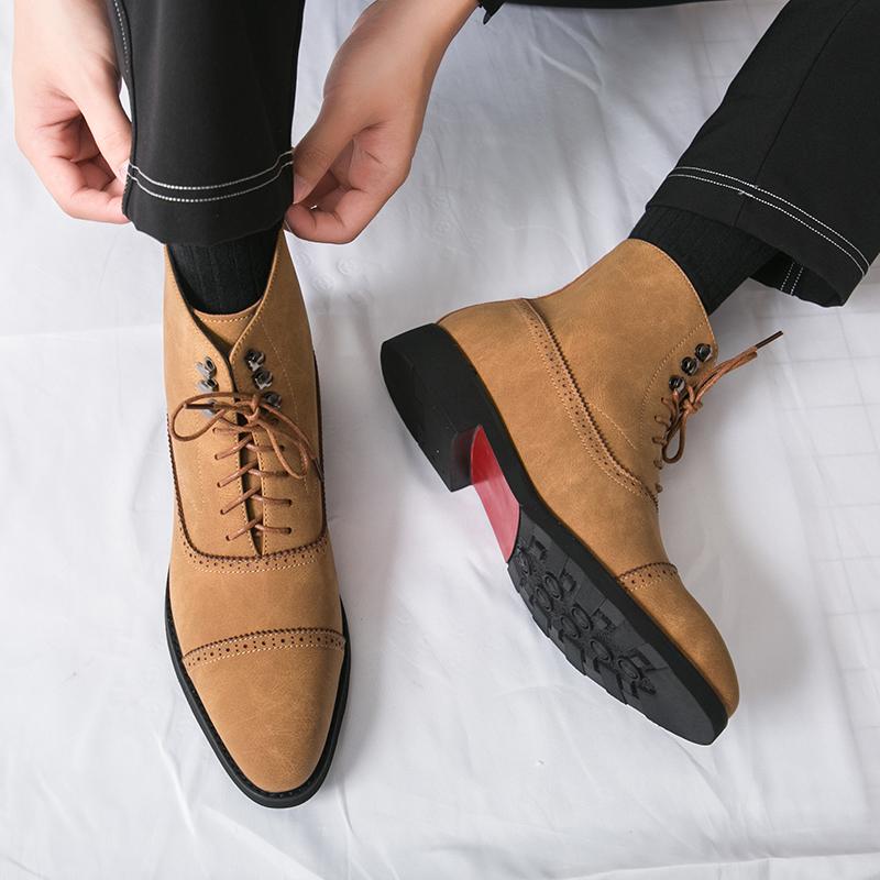 Fashion Retro Men Pointed Suede Leather Motorcycle Casual Ankle Boot Male Winter High Tops New Comfortable Leather Shoes Zapatos Hombre