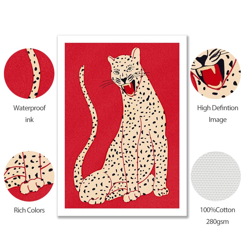 Nordic Abstract Animal Poster Red Pink Green Tiger Doesnt Lose Sleep Canvas Painting Wall Art Prints Picture Bed Room Home Decor