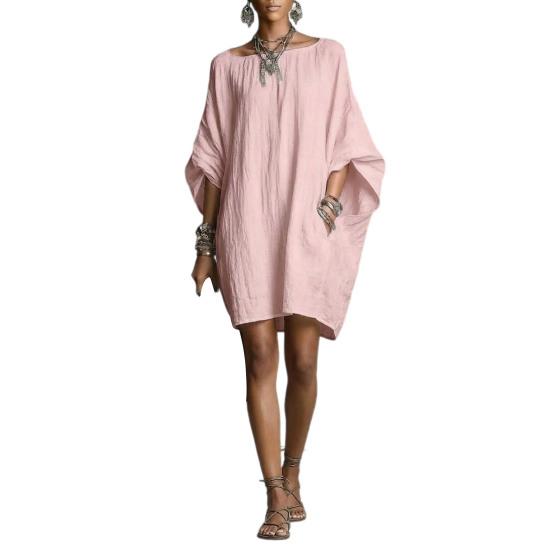 Women s Casual 46085 Boat Neck Dress Flowy Sleeve Loose Dress Summer Mini Beach M розовый