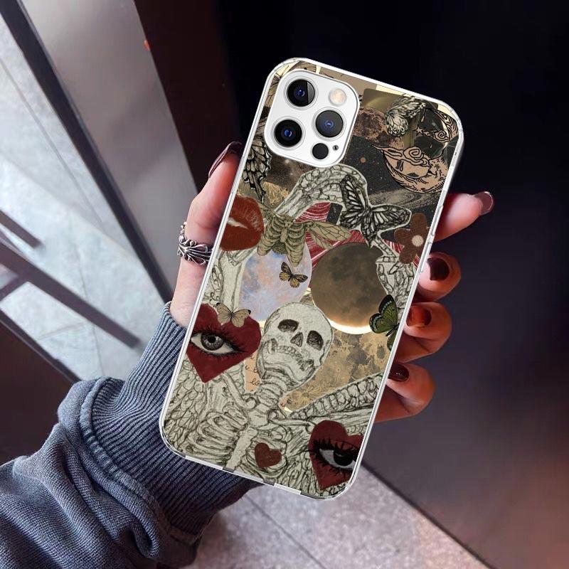 Retro Skull Butterfly Phone Case For iPhone 17 Air 11 13 Mini 14 15 Plus 16 12 Pro Max 16E SE 7 8 Pattern Soft TPU Back Cover  1