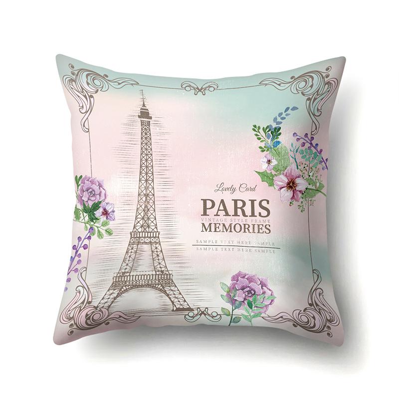 Polyester Pillow Cover Home Printed Pillow Cover Retro Tower European Building Cushion Cover Car Cushion Cover