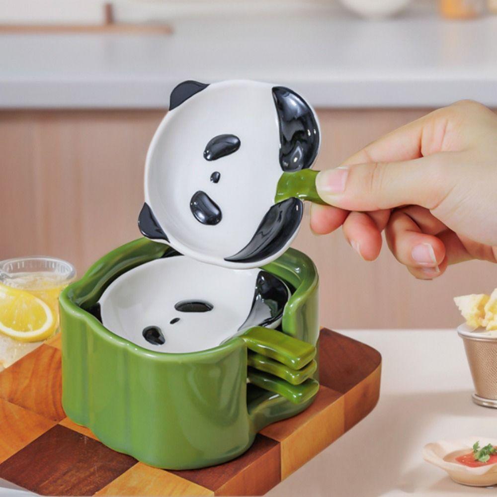 4/6Pcs Stackable Cartoon Panda Snack Dish Creative Ingredients Sauce Plate Hotpot