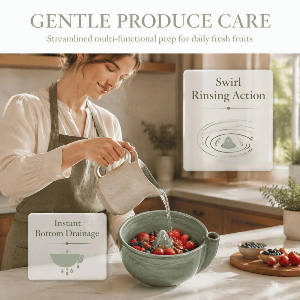 Exquisite Self Rinsing Fruit Colander Drain Holes Ceramic Washing Strainer Small Produce