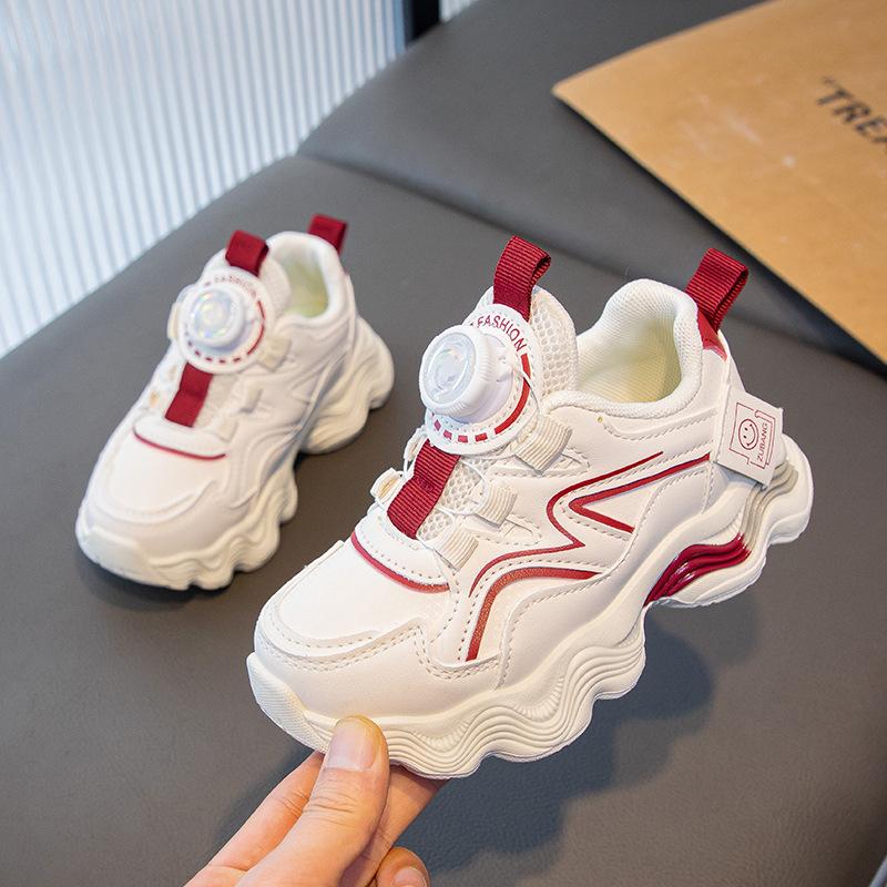 2025 spring and autumn new men's and women's sports shoes rotating button soft sole non-slip breathable medium and older children's versatile casu