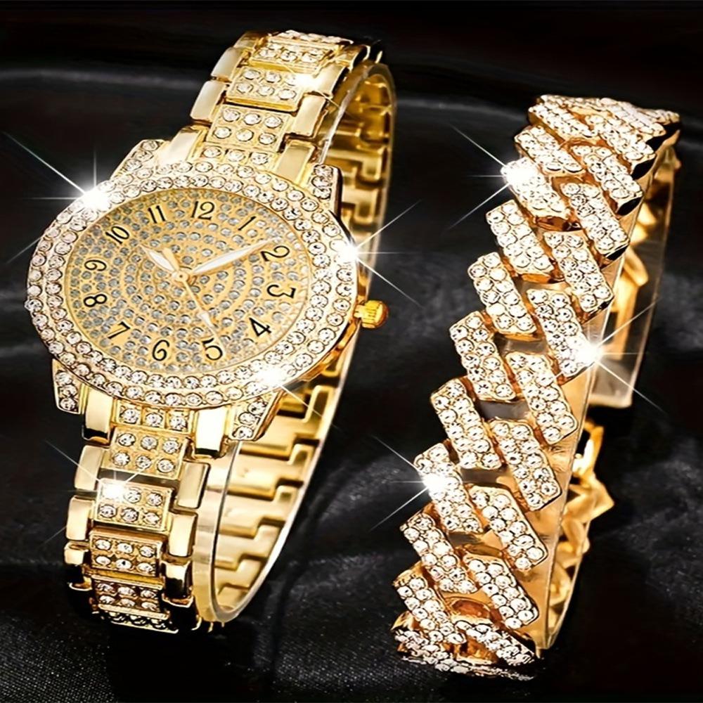 Ladies Watch Set, Steel Belt Full of Diamonds, High-end Quartz Watch Temperament, Business Leisure Watch Wholesale