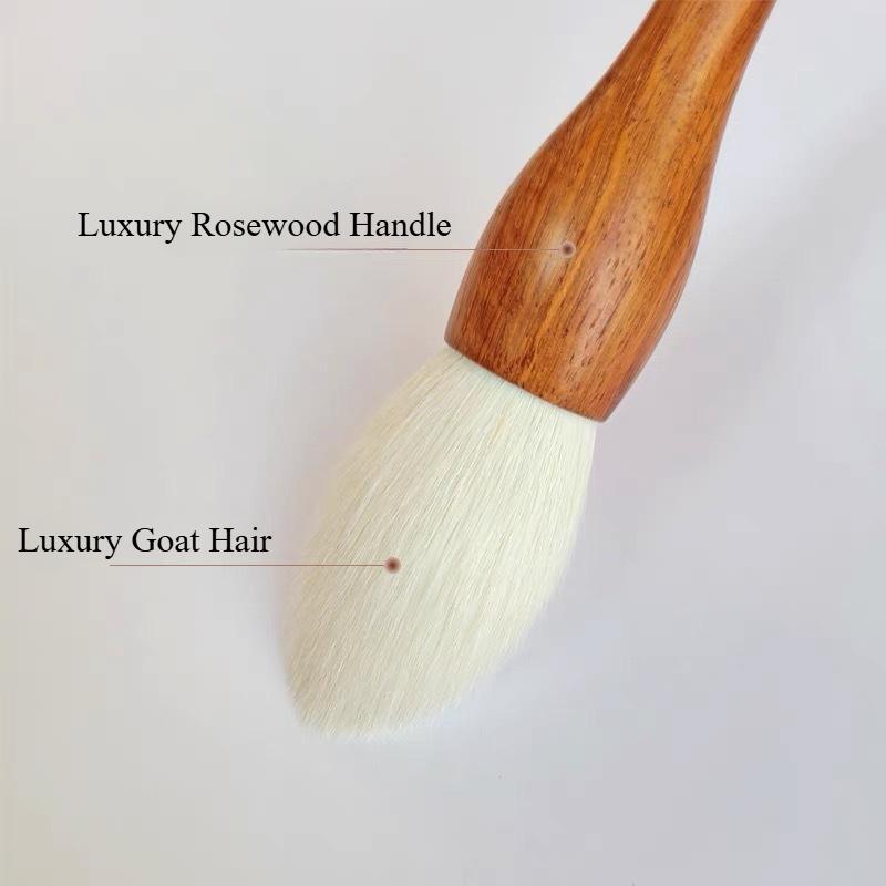 Pensule de Machiaj de Lux din Lemn de Palisandru, Pensule Cosmetice pentru Pudră de Față, Blush, Iluminator, Fard de Pleoape, cu Păr Moale de Capră