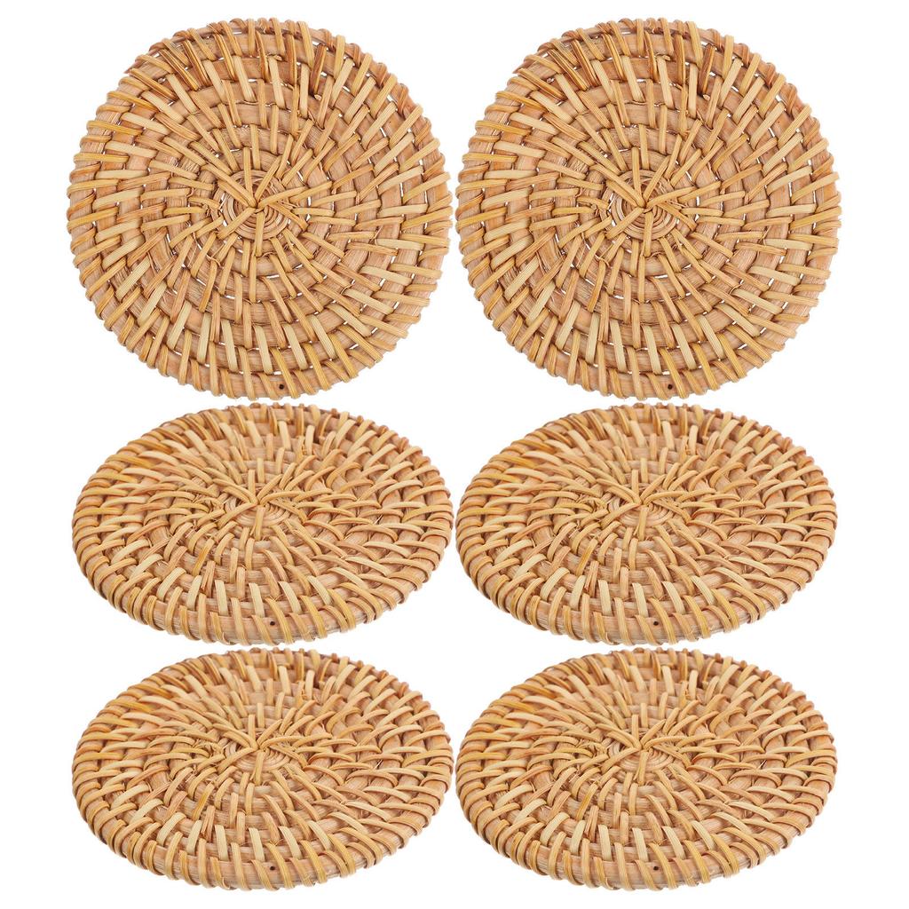 6Pcs Woven Cup Mat Round Rattan Coasters Natural Heat Resistant Insulated Coaster Set for Tabletop Protection Home Bar