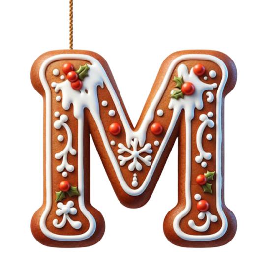 1/26Pcs Gingerbread Alphabet Ornaments 26 Initial Letter Candy Cane Pendant with Berries Pattern Mini Monogram