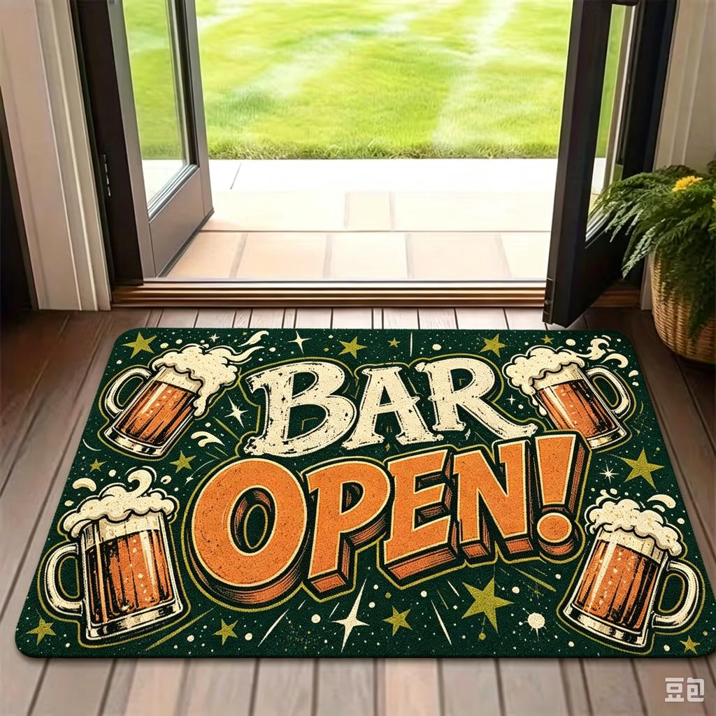 Retro Beer Bar Open Decorative Doormat for Entryway Floor Mat Home Pub Decor Multi Color Star Mug Pattern Stylish Welcome Design