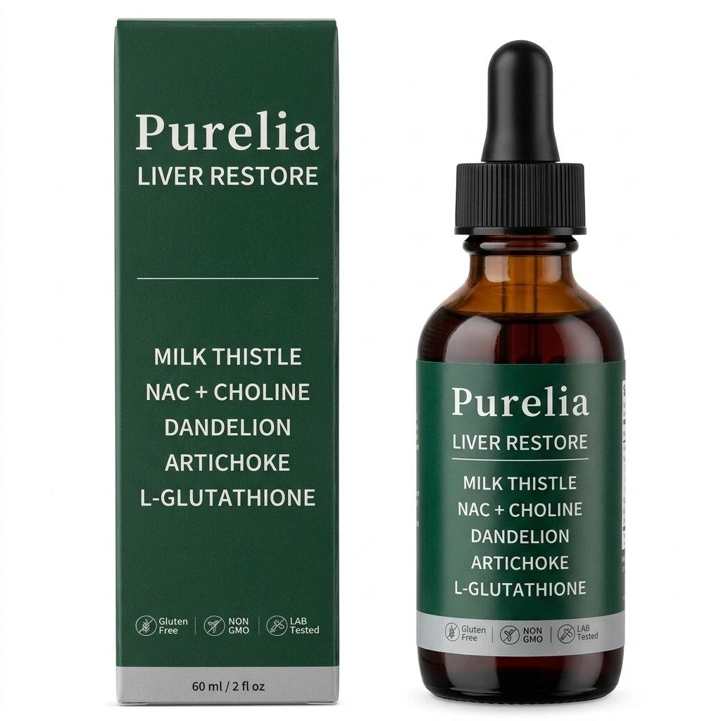 Purelia Liver Restore – Premium ziołowe krople płynne z ostropestem plamistym i glutationem dla codziennego wsparcia wątroby (2 fl oz / 60 ml)