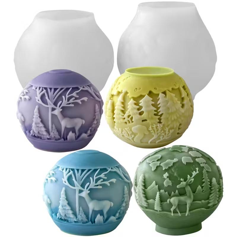 Christmas Ball Aroma Candle Mold DIY Reindeer Tree Scented Stone Molds New Holiday Craft Tools