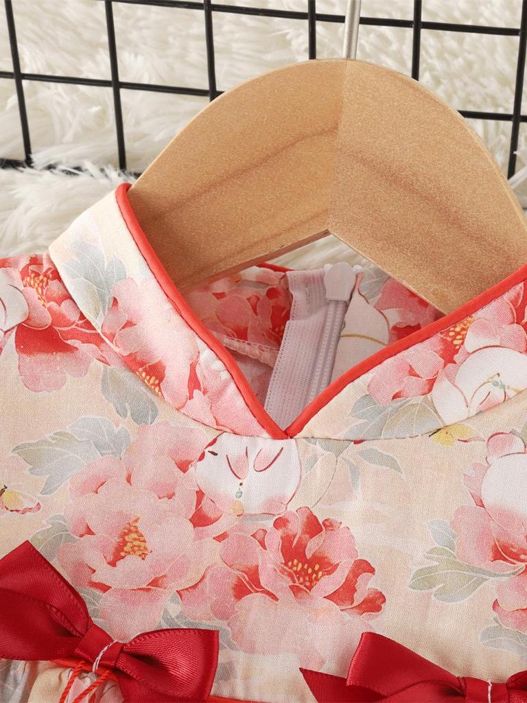 Baby Girl Summer Cheongsam Dress - Cartoon Rabbit & Floral Print