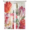 Vintage Blumen Tulpen Ölgemälde Fenster Vorhänge Sheer Chiffon Tüll Vorhang Hause Wohnzimmer Hintergrund Dekoration