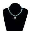 Multi Textured Starfish Pendant Necklace Combining Crystal And Pearls Charm For Layering Look Girls Clavicle Chain