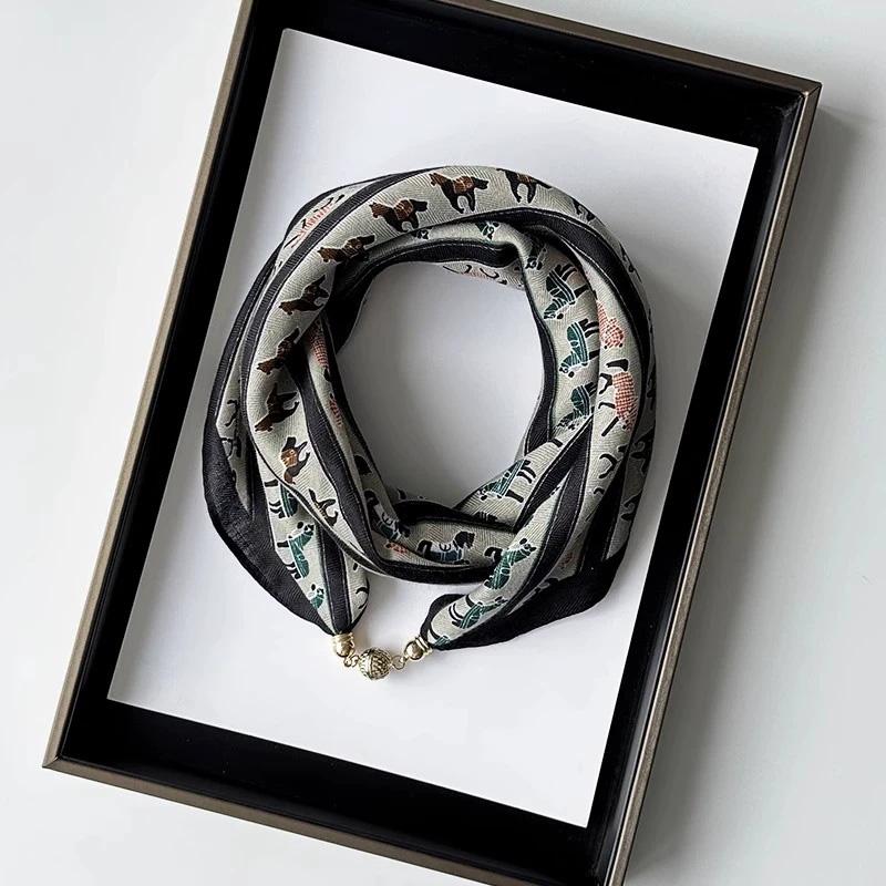1Pc Neck Brace 2026 Magnetic Clasp Gift Scarf Versatile Triangular Bandage Warm Pony Pattern Cotton