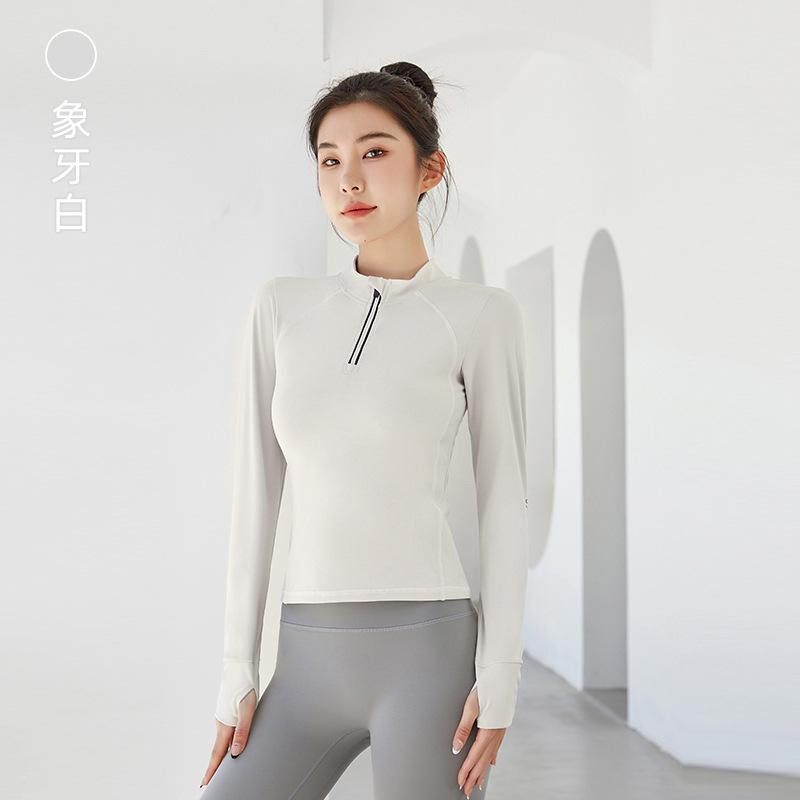Dámské přední zip Outdoor sportovní top Patchwork síťovina top na jógu dlouhé rukávy Slim Fit Pohodlné rychleschnoucí svetřík