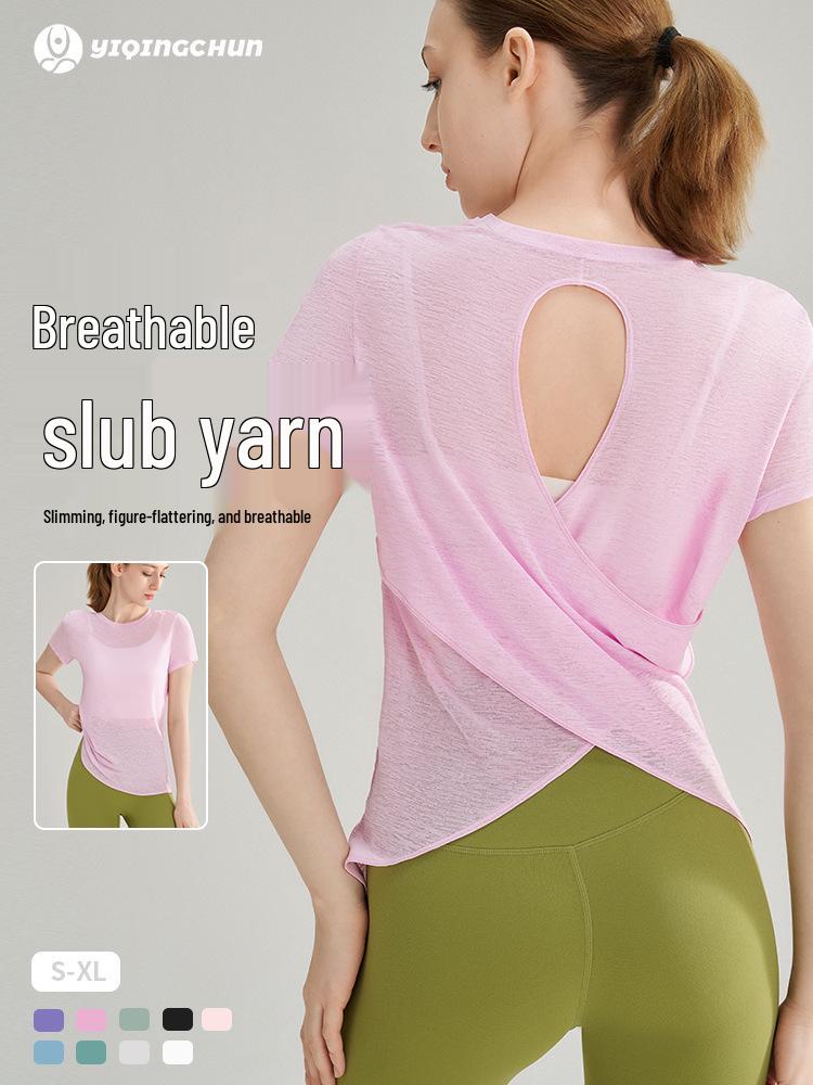 Women's Bamboo Yarn Hollowed Back Quick-Dry Yoga T-Shirt