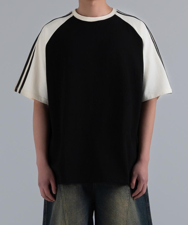 UNDEROFF Oversized Raglan Track Line Short Sleeve T-Shirt Black