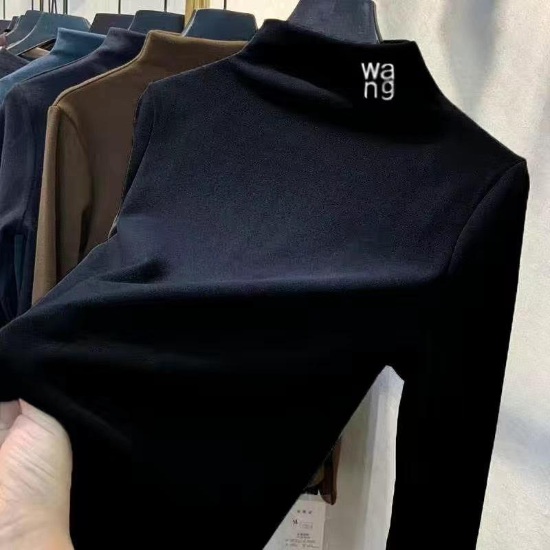 Autumn and Winter German Velvet Slim Inner Half Turtleneck Warm Base Shirt New Korean Style Long-sleeved T-shirt for Women