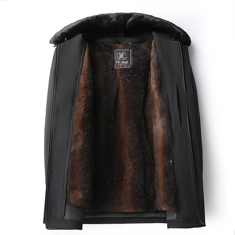 Men's Plus Size Business Casual Fleece-Lined Jacket with Detachable Fur Collar - 2025 Winter Collection