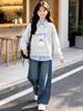 Girls' Cute Plush Puppy Embroidery Two-Piece Polo Collar Sweatshirt & Loose Jeans Set, 2026 Academy Style