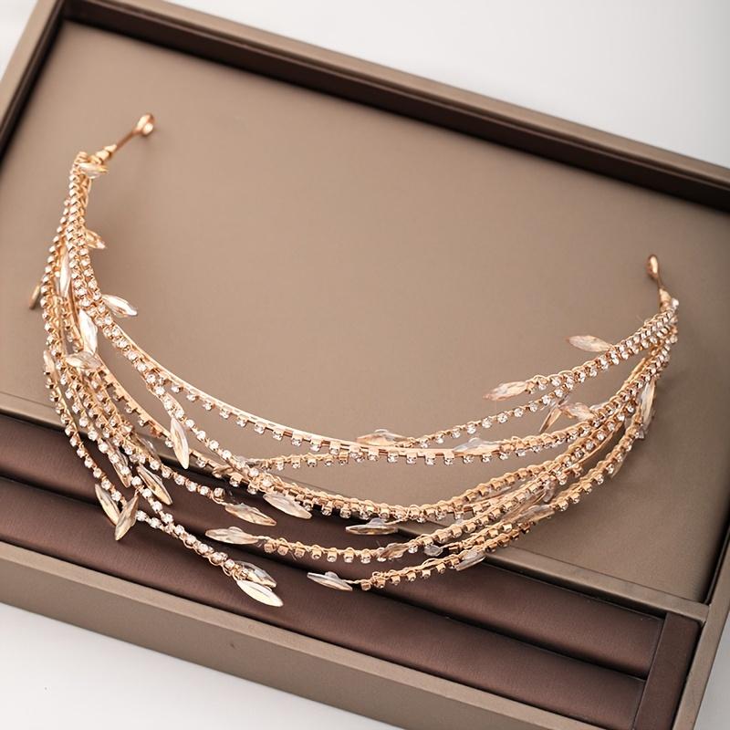 

Золотистый цвет Золотой кристалл Стразы Повязки на голову Свадебные аксессуары для волос для женщин Невеста Тиары и короны Головной убор Ювелирные украшения для волос