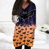 Womens Tops V-neck 3/4 Sleeve Blouses Casual Mid-length Shirts Fashion Halloween Print Tunic Tops With Pockets
