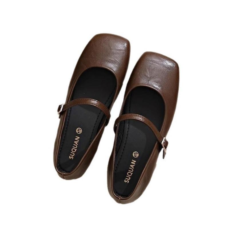New Gentle Square Head Shallow Mouth Single Shoes Women's Autumn Soft-soled Mary Jane Small Leather Shoes