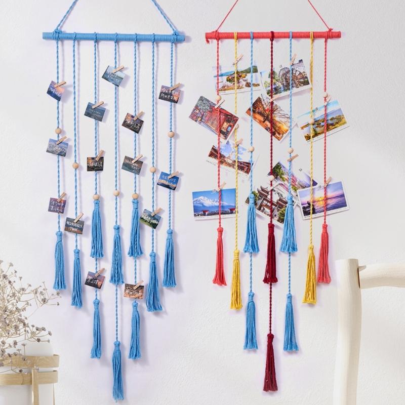 Photo Wall Hangings Tapestry Home Decorations Handmade Woven Wall Hangings with Clip Hangings Pictures Organizers