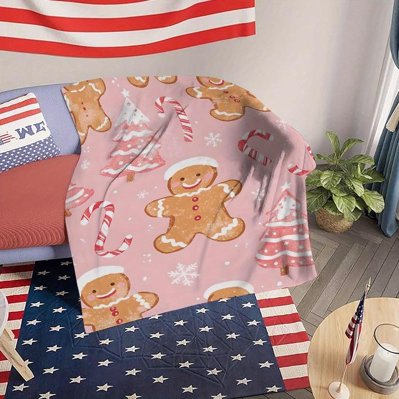 Cozy Vintage Christmas Gingerbread Flannel Throw Blanket - Soft Multipurpose Machine Washable