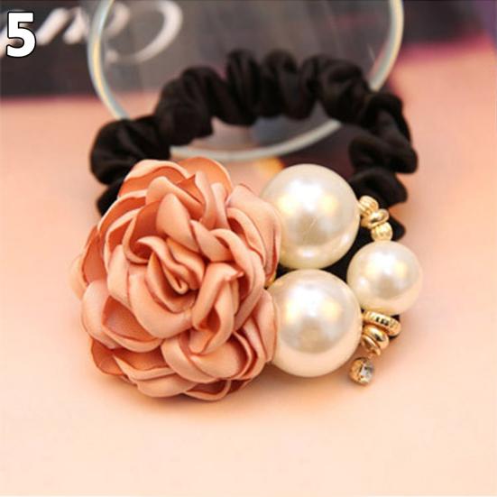 Mode Frauen Faux Perlen Rose Blume Haar Band Seil Scrunchie Pferdeschwanz Halter